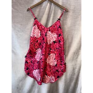 Vintage 90s Red Pink Satin Mini Slip Dress Large Chemise Nightie Lingerie